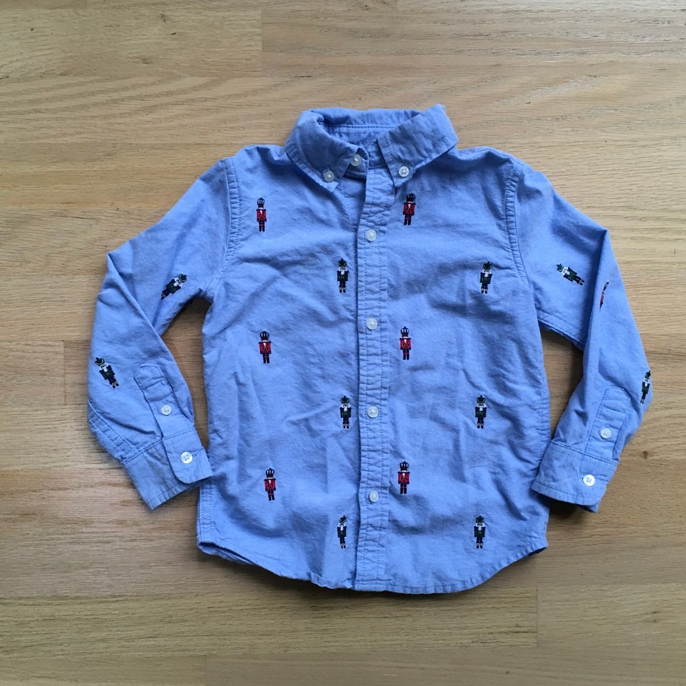Janie and Jack Boys Nutcracker Embroidered Oxford Shirt Blue Size 3 Holiday Wear